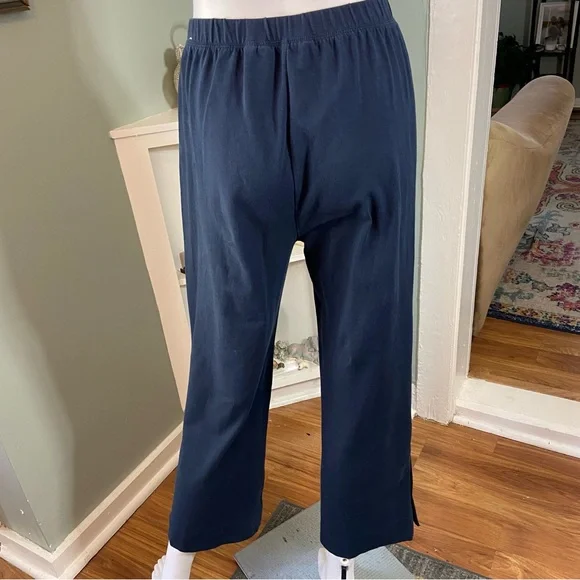 Soft Surroundings Navy Blue Elastic Waist Lounge Pants Straight Leg Side Buttons - Picture 9 of 11